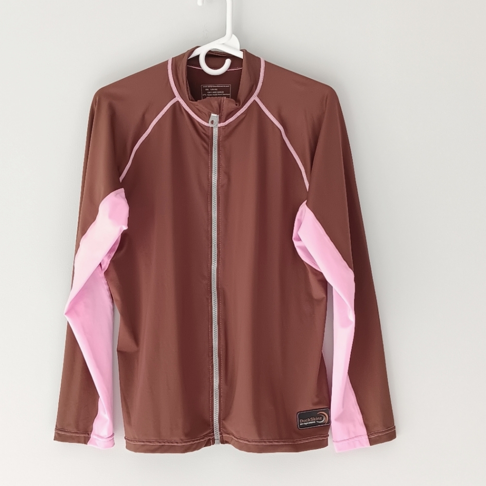 DuckSkinz UV & H2O Armor Long-Sleeved Full ZIp Jacket Brown Pink Medium